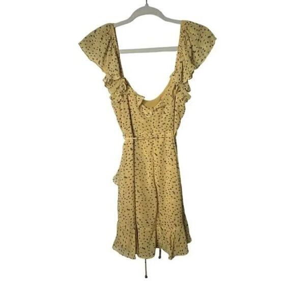 Here Comes The Sun Yellow & Brown Polka Dot Ruffled Mini Dress Size Small - Picture 4 of 10